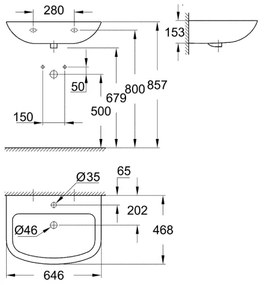 GROHE 39420000 - Lavabo sospeso EURO CERAMIC 646 × 468 mm ceramica/bianca
