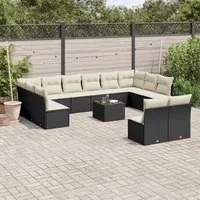 Set Divani da Giardino 13pz con Cuscini Nero in Polyrattan 3218376