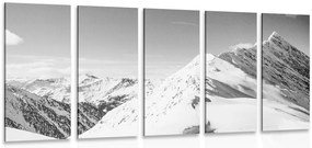 Quadri 5 pezzi – Catena montuosa innevata in bianco e nero