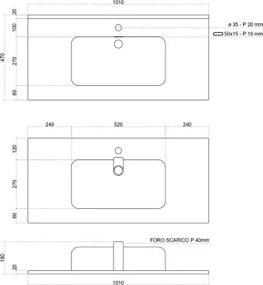 Mobile bagno sospeso 102 cm MAYA2 Grafite Opaco con lavabo in ceramica