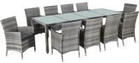 Set da Pranzo da Giardino 11 pz con Cuscini Polyrattan Grigio 43957