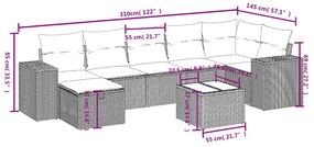 Set divano da giardino 8pz con cuscini grigio chiaro polyrattan