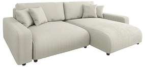 Divano letto angolare in velluto a coste color crema (penisola variabile) Sara - Ropez