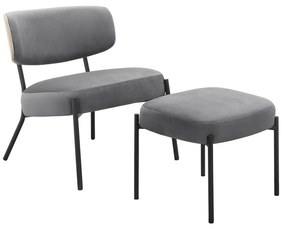 Poltrona in velluto grigio con poggiapiedi Jerry - Støraa