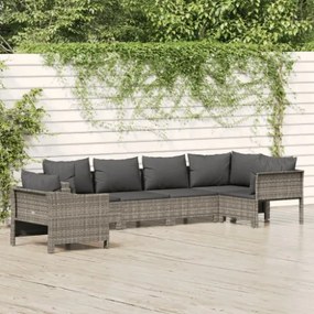 Set Divani da Giardino 6 pz con Cuscini in Polyrattan Grigio