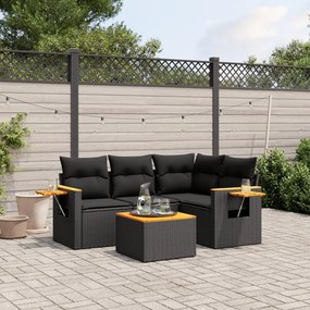 Set divani da giardino 5 pz con cuscini in polyrattan nero