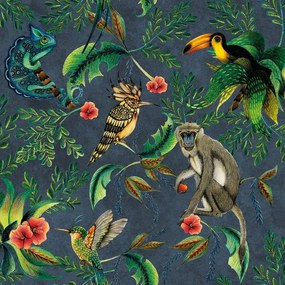 Carta da parati Animals blu, 53 cm x 10.05 m