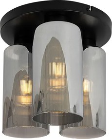 Plafoniera Art Déco nera con vetro fumé 3 luci - Laura