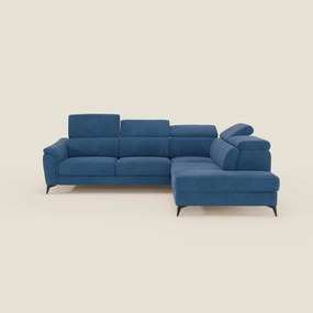 Arcos Divano angolare - piedini alti e poggiatesta reclinabili in microfibra impermeabile T11 blu