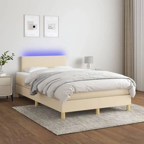 Letto a molle con materasso e led crema 120x200cm in tessuto