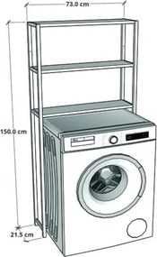 Mobile Coprilavatrice Stile Industrial 70x21x150 Con 3 Ripiani Ida Antracite