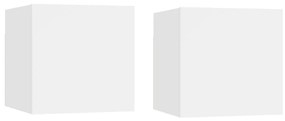 Comodini 2 Pz Bianchi 30,5x30x30 Cm İn Legno Multistrato /