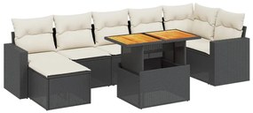 Set divani da giardino con cuscini 8 pz nero in polyrattan