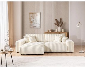 Divano angolare con penisola a sinistra color crema e rivestimento in velluto a coste allungabile e con contenitore Sarina – Ropez