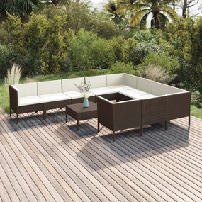 Set divani da giardino 11 pz con cuscini in polyrattan marrone