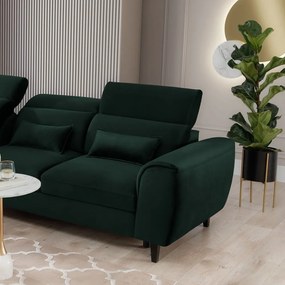 Divano angolare verde scuro allungabile/con contenitore (con penisola a sinistra/con chaise lounge) e rivestimento in velluto Foble – ELTAP
