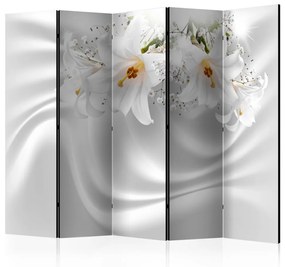 Paravento design Bianco regale II (5 parti) - fantasia vellutata nei fiori di giglio