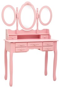 Tavolo da trucco con sgabello e specchio pieghevole in 3 rosa