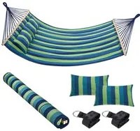 Amaca Giardino 2 Posti Legno Cotone Relax Esterno Campeggio 345x150cm Righe Blu