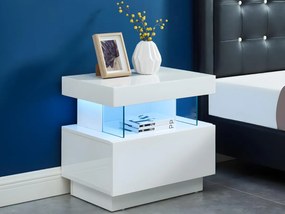 Comodino 1 cassetto e 1 nicchia a LED in MDF Bianco laccato - FABIO II
