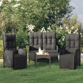 Set Da Pranzo Da Giardino 4 Pz Con Cuscini Nero İn Polyrattan /