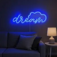 Scritta neon blu Dream da parete usb