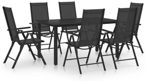 Set mobili da pranzo da giardino 7 pz in alluminio nero