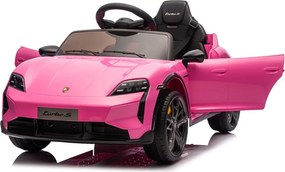 Macchina Elettrica per Bambini Porsche Taycan Turbo S 12V con Telecomando Bluetooth Luci LED e Tappetini Rosa...