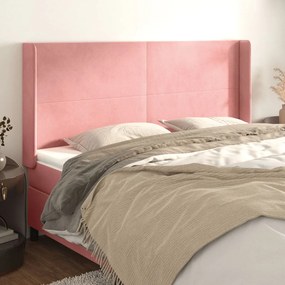 Testiera Ad Orecchio Rosa 163x16x118/128 Cm İn Velluto /