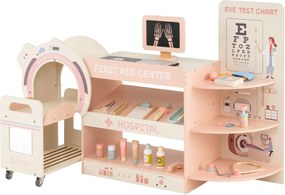 Costway Set gioco dottore per bambini kit ospedale in legno per gioco di ruolo con cartello per vista, Gioco per bambini 3+ anni 2 Colori