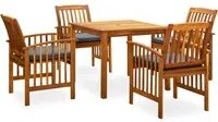 Set da Pranzo da Giardino 5 pz con Cuscini Massello di Acacia