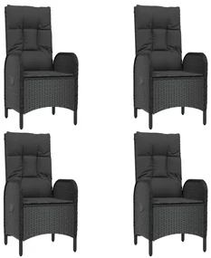 Set da pranzo da giardino 5 pz nero con cuscini in polyrattan