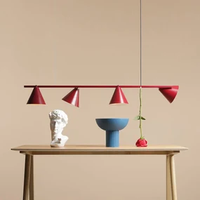ALDEX Lampada a sospensione Forma 4, rossa, in metallo, a 4 luci, conica, E27