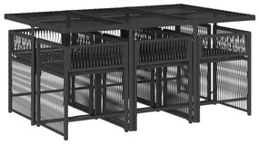 Set da pranzo da giardino 7 pz nero con cuscini in polyrattan