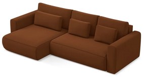 Divano angolare color terracotta allungabile/con contenitore (con penisola a sinistra/con chaise lounge) con rivestimento in velluto Kapua – Makamii