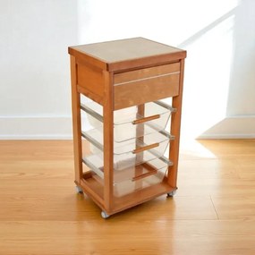 Carrello in legno Rovere con cesti portafrutta in policarbonato LANDHELL