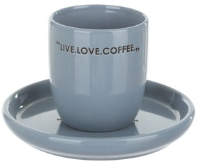 Tazzina caffè 135 ml con piattino blu scritta Quotes