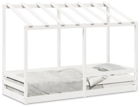 Letto Per Bambini Con Tetto Bianco 75x190cm Legno Massello Pino /