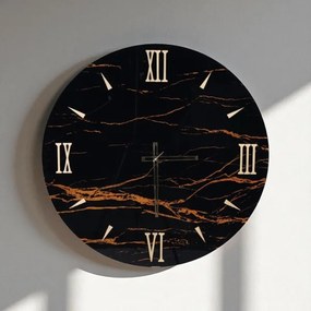 Orologio rotondo D65 cm in vetro temperato effetto marmo Nero - TOHE
