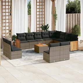 Set divani da giardino 13 pz con cuscini grigio in polyrattan