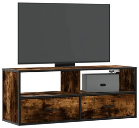 Mobile Tv Rovere Fumo 100x31x39,5cm Legno Multistrato E Metallo /