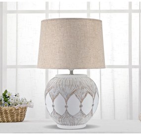 Lampada da tavolo con paralume in tessuto bianco e oro (altezza 59 cm) Atene - Mauro Ferretti
