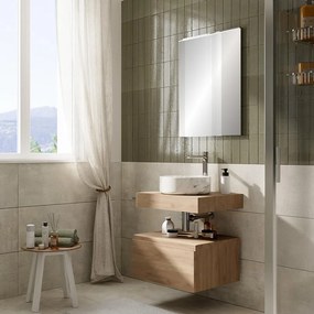 Mobile da bagno sospeso Step Liscio con top L 60.3 x H 30 x P 46 cm rovere oak, 1 cassetto, lavabo non incluso