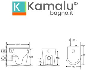 Kamalu - vaso filo muro con sistema soft-close senza brida | klea-tf