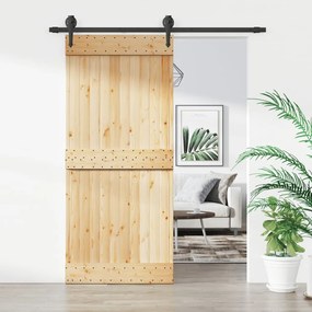 Porta Scorrevole Con Set Hardware 90x210 Cm Legno Massello Pino /