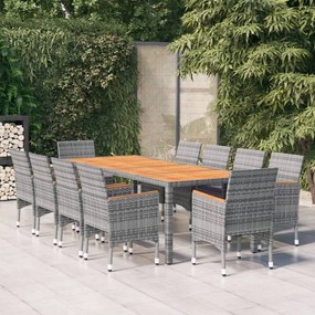 Set da pranzo per giardino 11 pz in polyrattan grigio