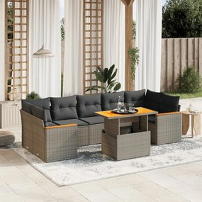 Set divano da giardino 8 pz con cuscini grigio in polyrattan