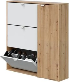 Scarpiera 3 Ribalte Doppia Profondità Con Anta Laterale 30 Paia Rovere E Bianco