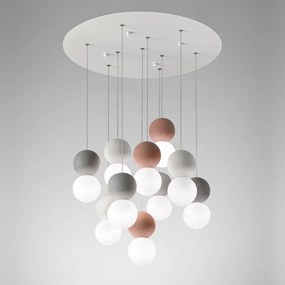 Sospensione Contemporanea Sfera Metallo Bianco,Vetro,Cemento Multicolor 10 Luci