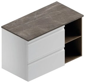 Mobile da bagno sospeso sotto lavabo L 90 x H 56.2 x P 46.5 cm bianco laccato opaco, 2 cassetti PULL